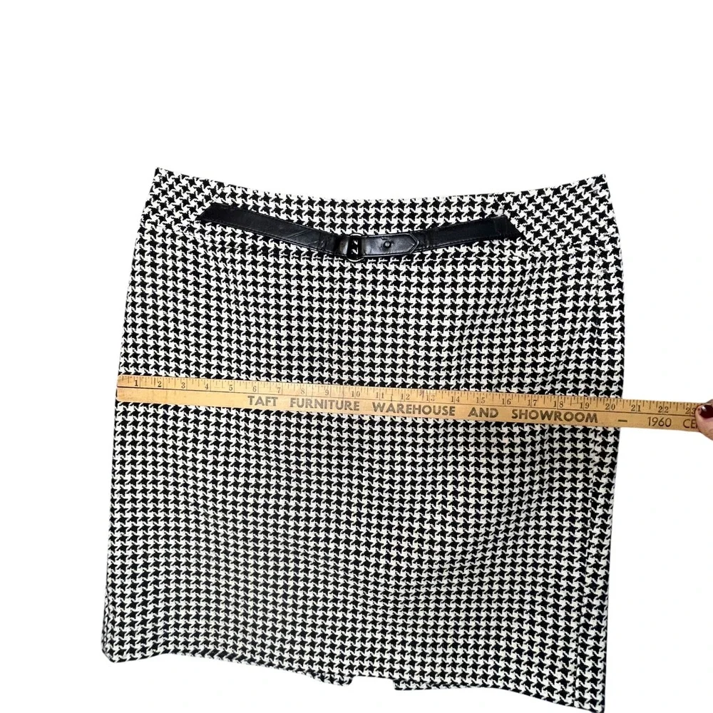Ann Taylor Loft Houndstooth Pencil Skirt Wool Blend Size 14 Belted Knee‎ Length